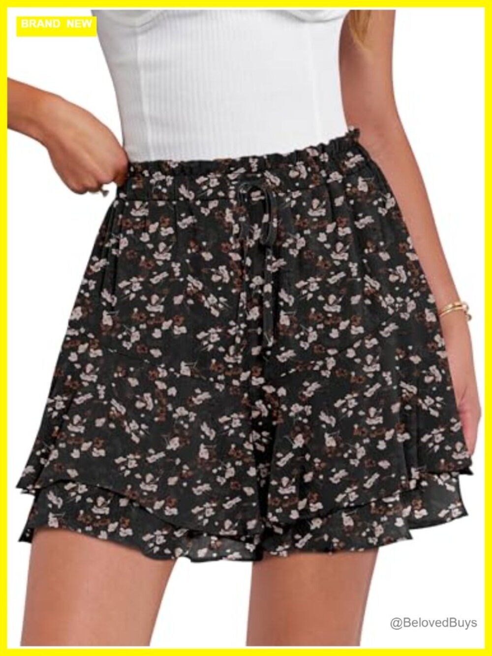 Flowy Skorts for Women Summer Floral Shorts with Pockets Elastic Waist